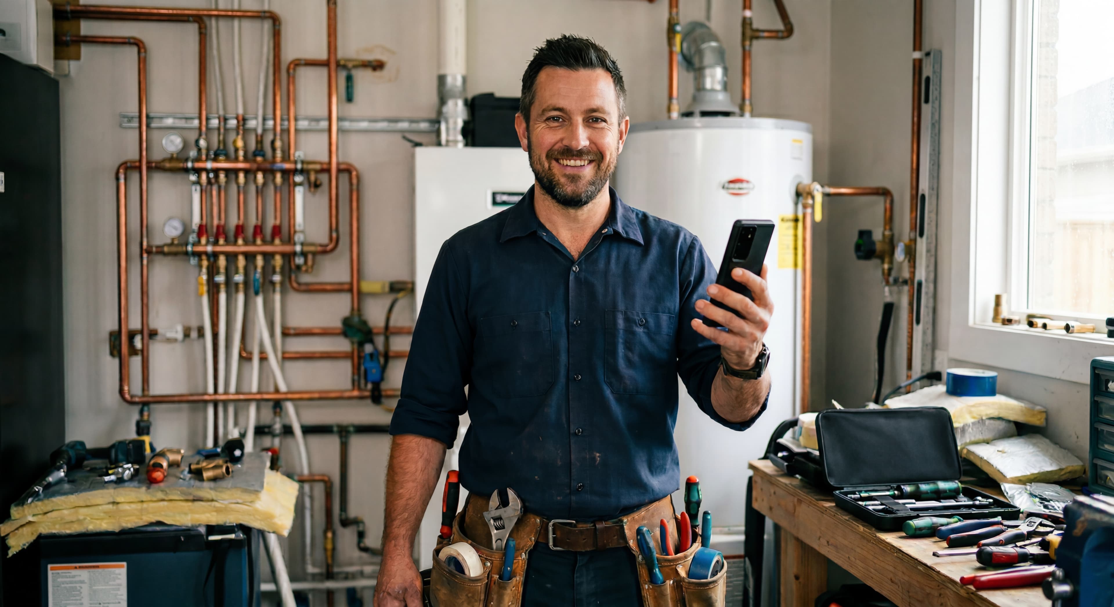 Plumber at work on site