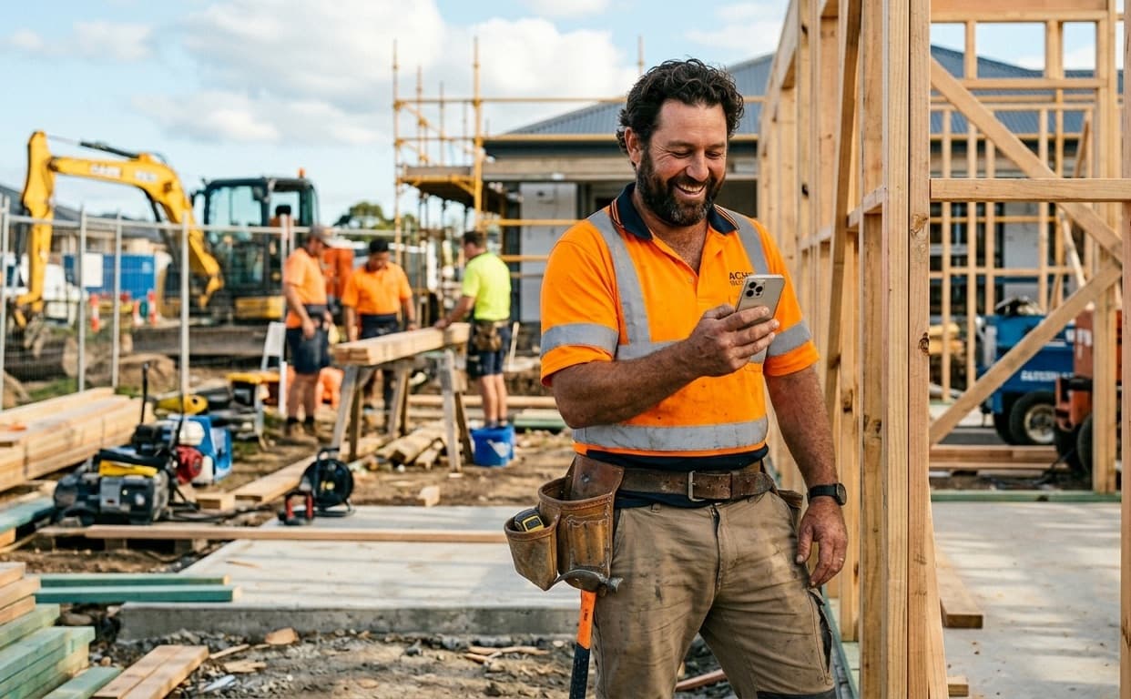 Smiling Australian tradie on the job - mobile-optimised websites for trade businesses